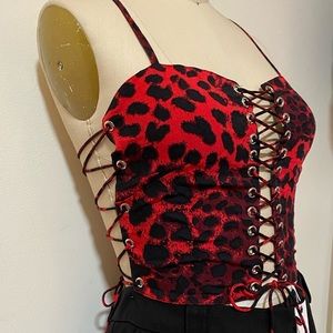 LF LaceUp Leopard Top